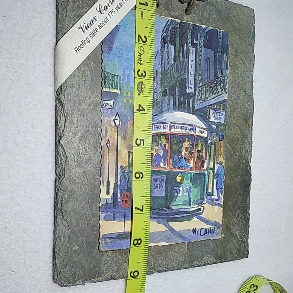 Antique New Orleans Roofing Slate Tile John McCann Street Car Street Scene Print